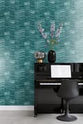 Miniatyrbillede 5 af 8: Origin Wallcoverings tapet zig-zag-striber af lagdelt marmor benzinblåt 53 cm x 10,05 m