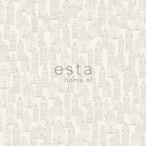 ESTAhome tapet Kanalhus i Amsterdam silver 53 cm x 10,05 m