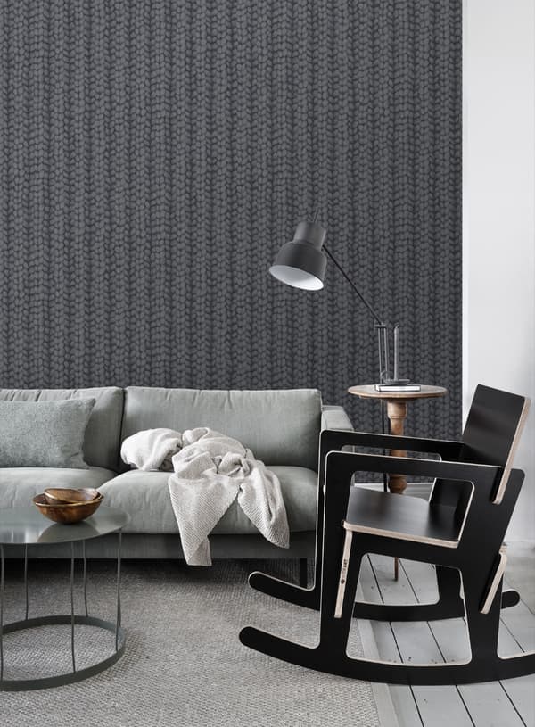 ESTAhome tapet grov stickning svart 53 cm x 10,05 m