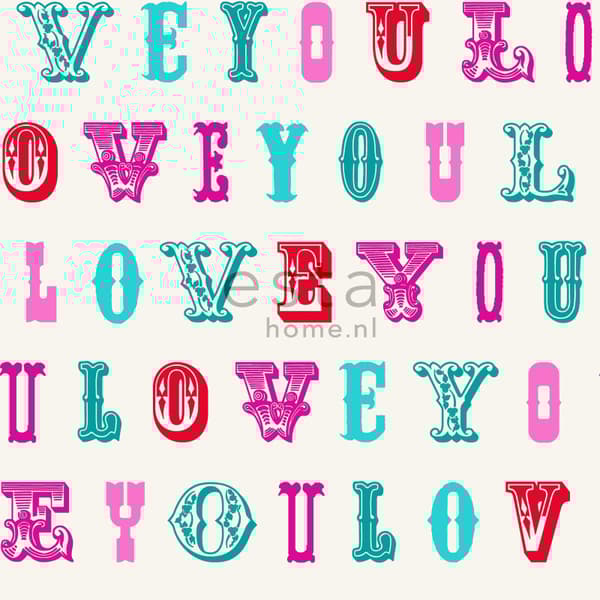 ESTAhome tapet love you - citat turkost och rosa 53 cm x 10,05 m