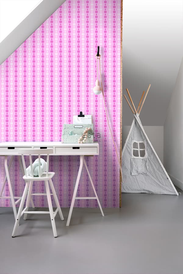 ESTAhome tapet knipling skinnende lyserødt og hvidt 53 cm x 10,05 m