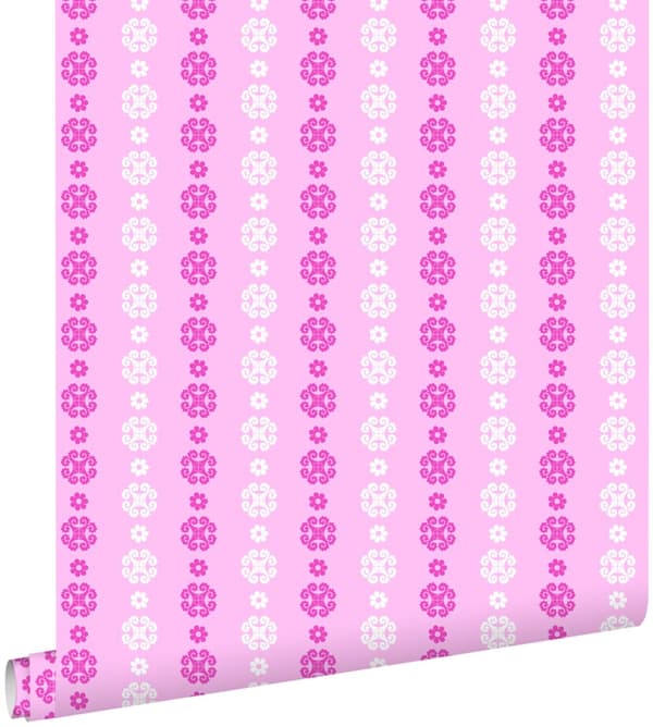 ESTAhome tapet knipling skinnende lyserødt og hvidt 53 cm x 10,05 m