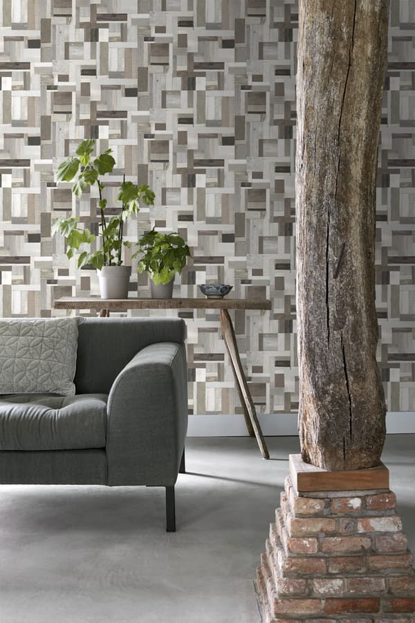 ESTAhome tapet träskräp beige och mullvadsgrått 53 cm x 10,05 m