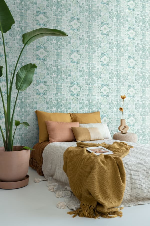 ESTAhome tapet orientalsk kelim kludetæppe mintgrønt 53 cm x 10,05 m