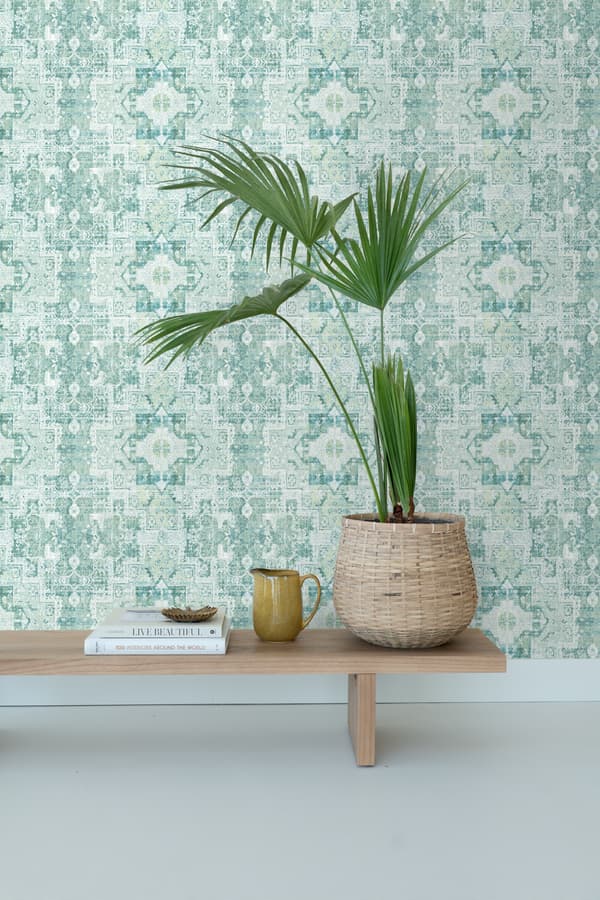 ESTAhome tapet orientalsk kelim kludetæppe mintgrønt 53 cm x 10,05 m