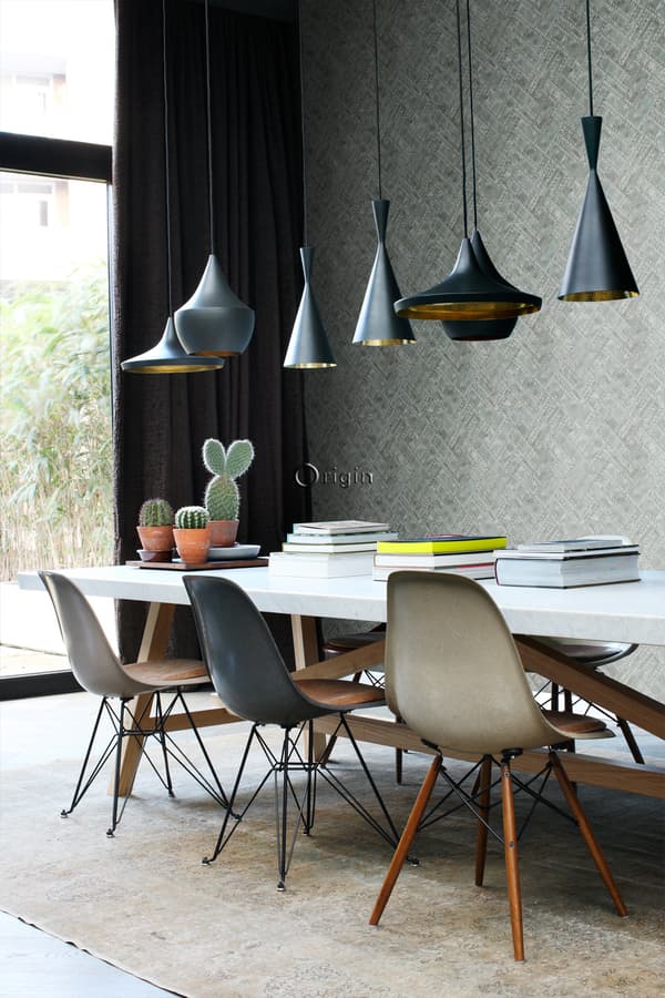 Origin Wallcoverings tapet metalplader med nitter i fiskebensmønster lysegråt 53 cm x 10,05 m