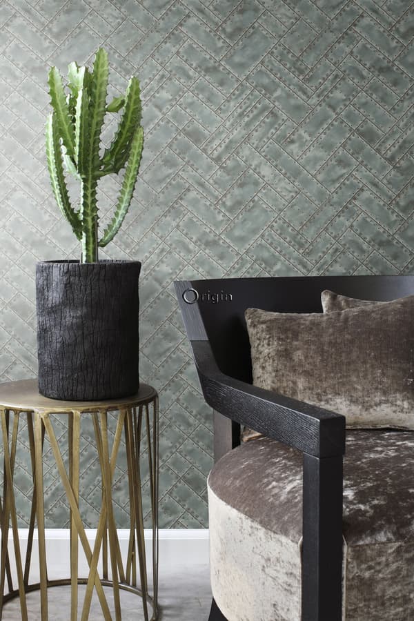 Origin Wallcoverings tapet metalplader med nitter i fiskebensmønster lysegråt 53 cm x 10,05 m