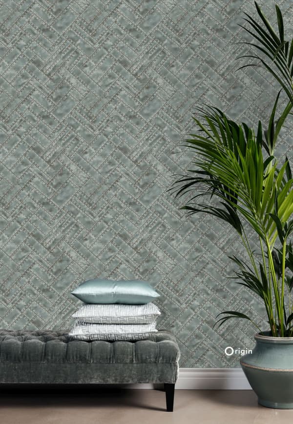 Origin Wallcoverings tapet metalplader med nitter i fiskebensmønster lysegråt 53 cm x 10,05 m