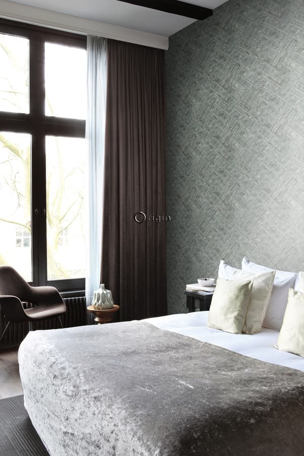 Origin Wallcoverings tapet metalplader med nitter i fiskebensmønster lysegråt 53 cm x 10,05 m