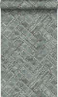 Miniatyrbillede 1 af 8: Origin Wallcoverings tapet metalplader med nitter i fiskebensmønster lysegråt 53 cm x 10,05 m