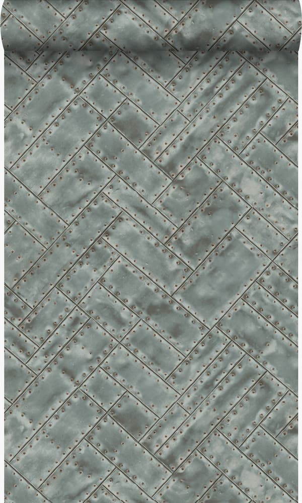 Origin Wallcoverings tapet metalplader med nitter i fiskebensmønster lysegråt 53 cm x 10,05 m
