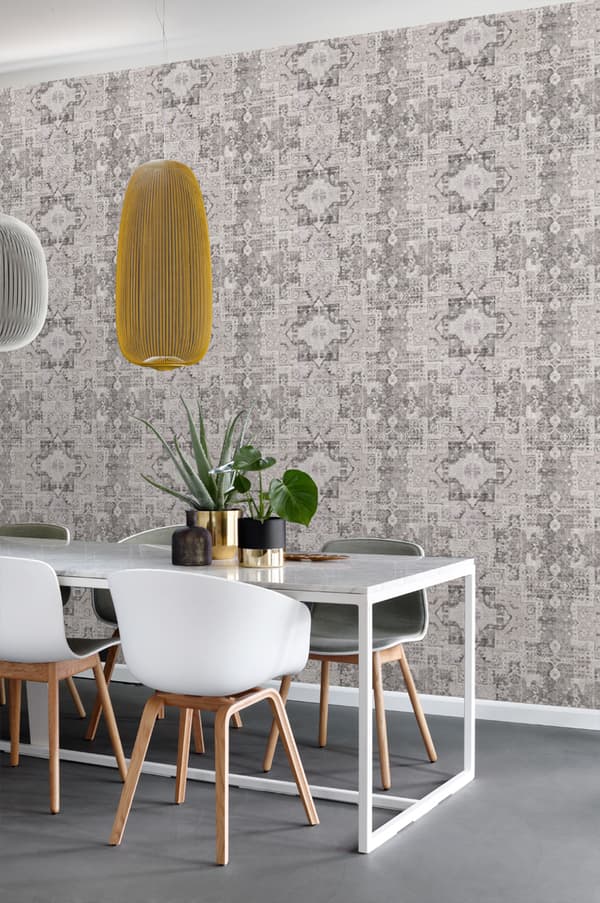 ESTAhome tapet orientalisk kelim lapptäcksmatta varmt grått - 148655 - 53 cm x 10,05 m