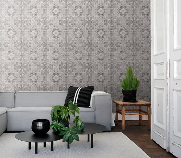 ESTAhome tapet orientalisk kelim lapptäcksmatta varmt grått - 148655 - 53 cm x 10,05 m