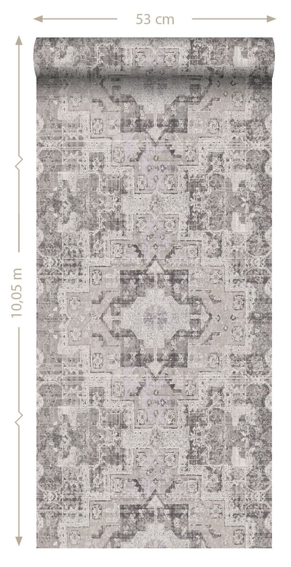 ESTAhome tapet orientalisk kelim lapptäcksmatta varmt grått - 148655 - 53 cm x 10,05 m