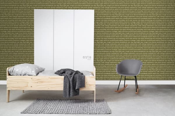 ESTAhome tapet text stadssamtal olivgrönt 53 cm x 10,05 m