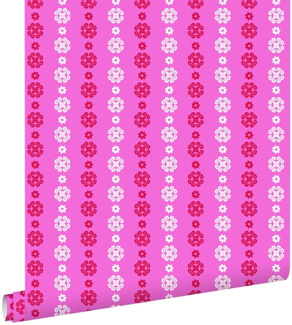 ESTAhome tapet spets rosa och rött 53 cm x 10,05 m