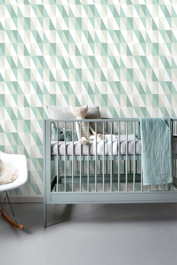 ESTAhome tapet grafiske trekanter mintgrønt og blåt 53 cm x 10,05 m