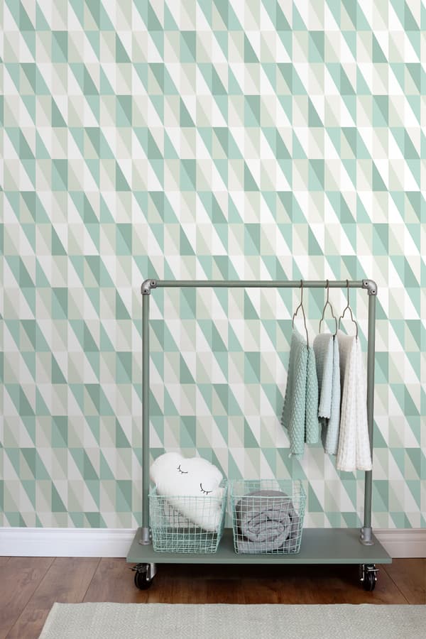 ESTAhome tapet grafiske trekanter mintgrønt og blåt 53 cm x 10,05 m