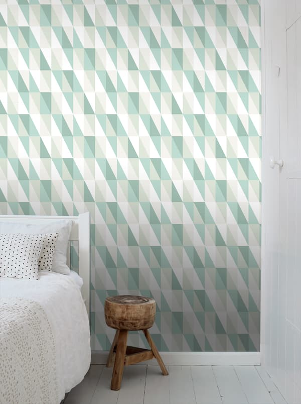 ESTAhome tapet grafiske trekanter mintgrønt og blåt 53 cm x 10,05 m