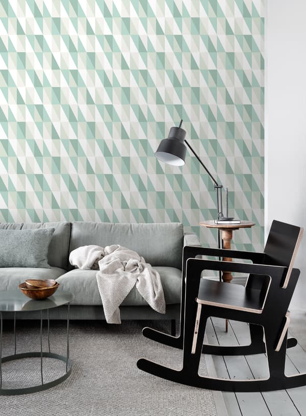 ESTAhome tapet grafiske trekanter mintgrønt og blåt 53 cm x 10,05 m