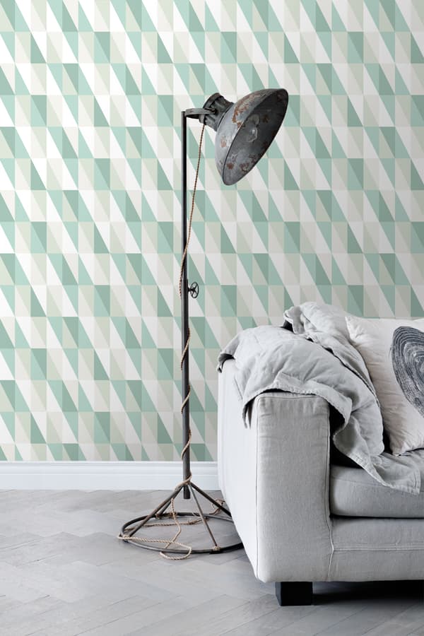 ESTAhome tapet grafiske trekanter mintgrønt og blåt 53 cm x 10,05 m