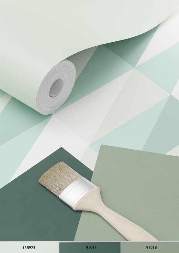 ESTAhome tapet grafiske trekanter mintgrønt og blåt 53 cm x 10,05 m