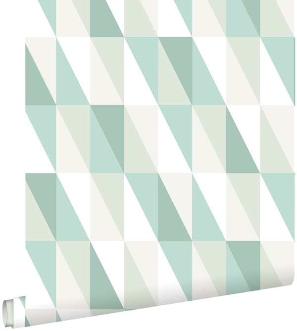 ESTAhome tapet grafiske trekanter mintgrønt og blåt 53 cm x 10,05 m