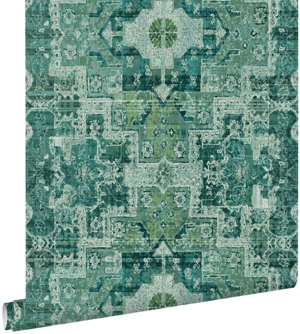 ESTAhome tapet orientalisk kelim lapptäcksmatta smaragdgrönt 53 cm x 10,05 m