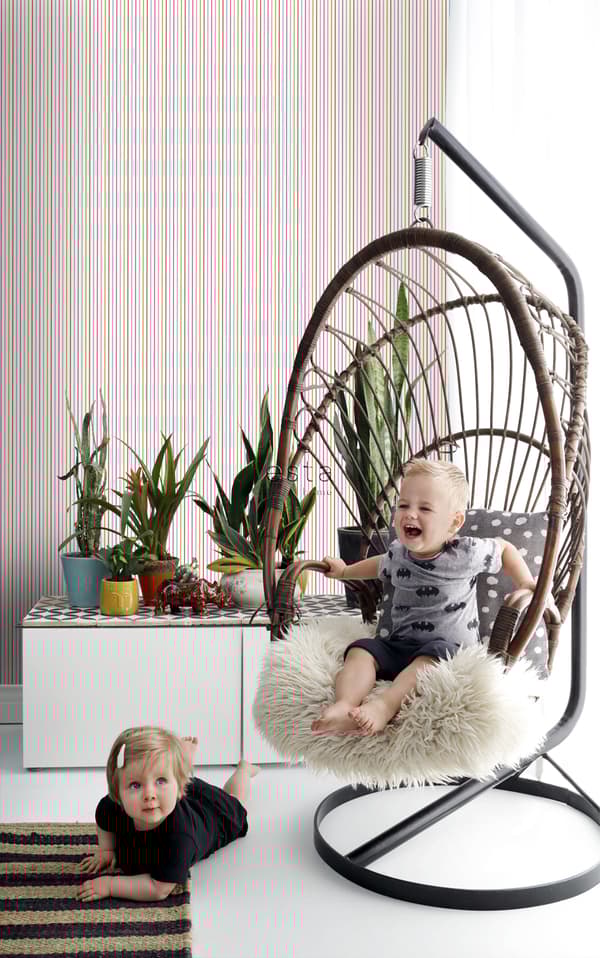 ESTAhome tapet ränder limegrönt och rött 53 cm x 10,05 m