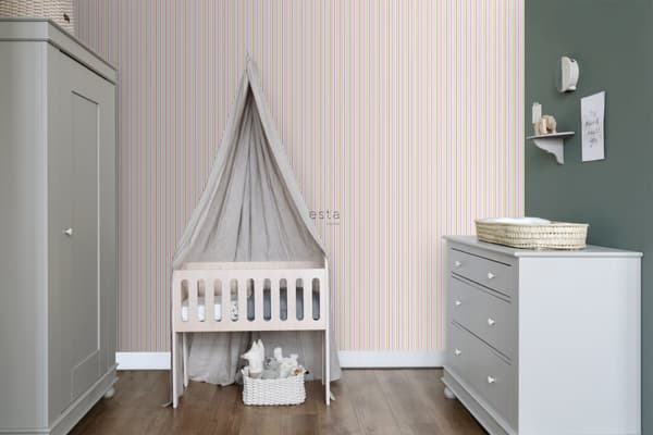 ESTAhome tapet ränder limegrönt och rött 53 cm x 10,05 m