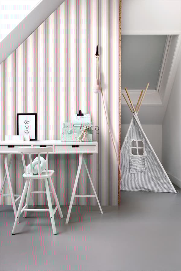 ESTAhome tapet ränder limegrönt och rött 53 cm x 10,05 m
