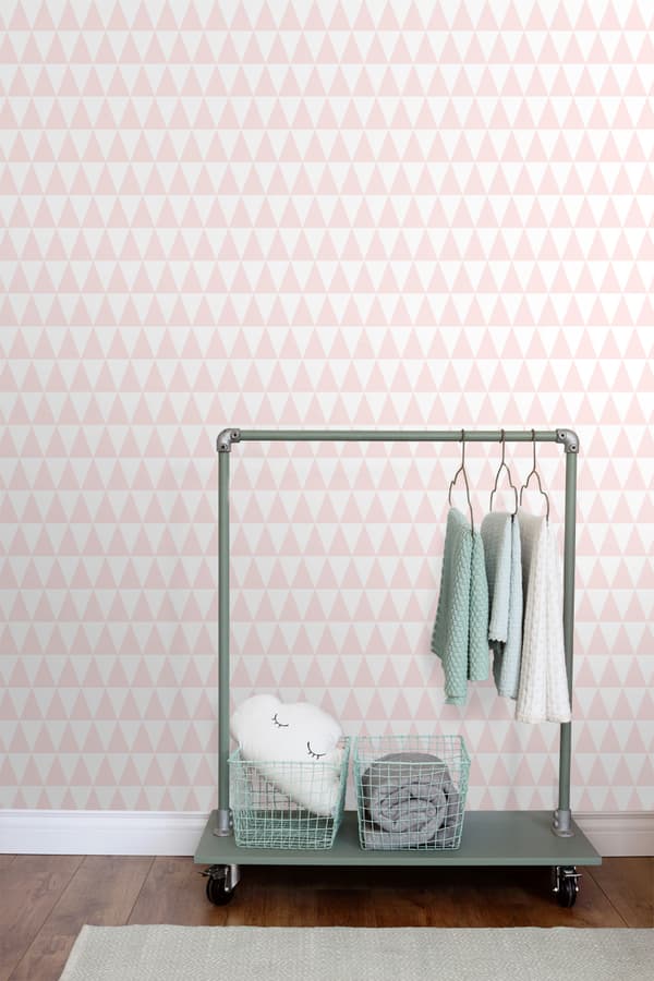 ESTAhome tapet grafiska trianglar ljusrosa och vitt 53 cm x 10,05 m