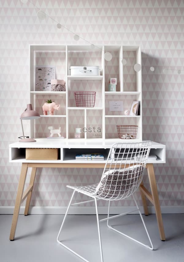 ESTAhome tapet grafiska trianglar ljusrosa och vitt 53 cm x 10,05 m