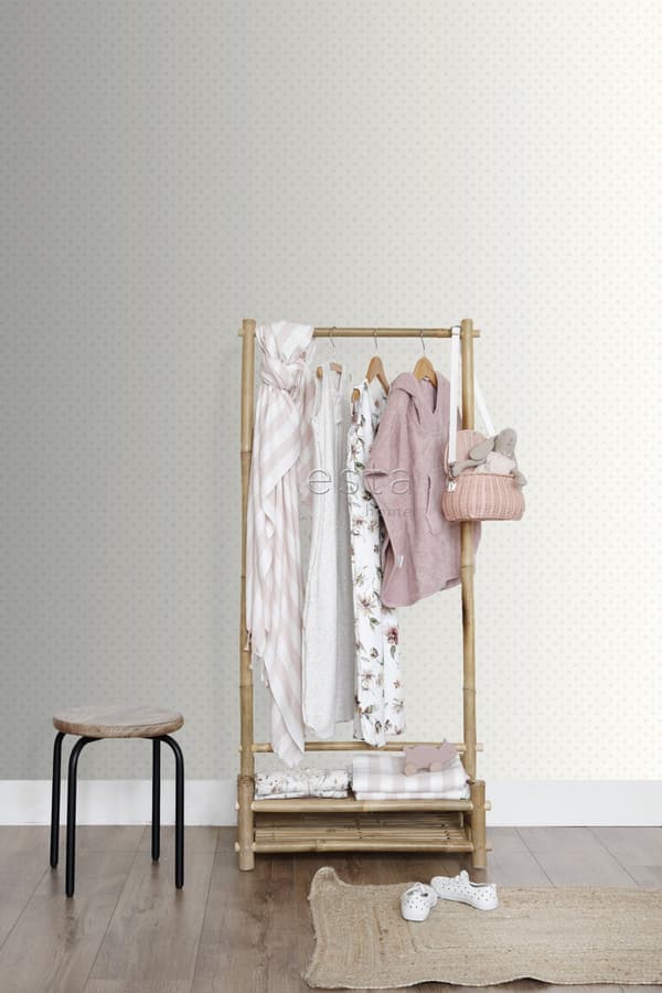 ESTAhome tapet prikker hvidt og sølv 53 cm x 10,05 m