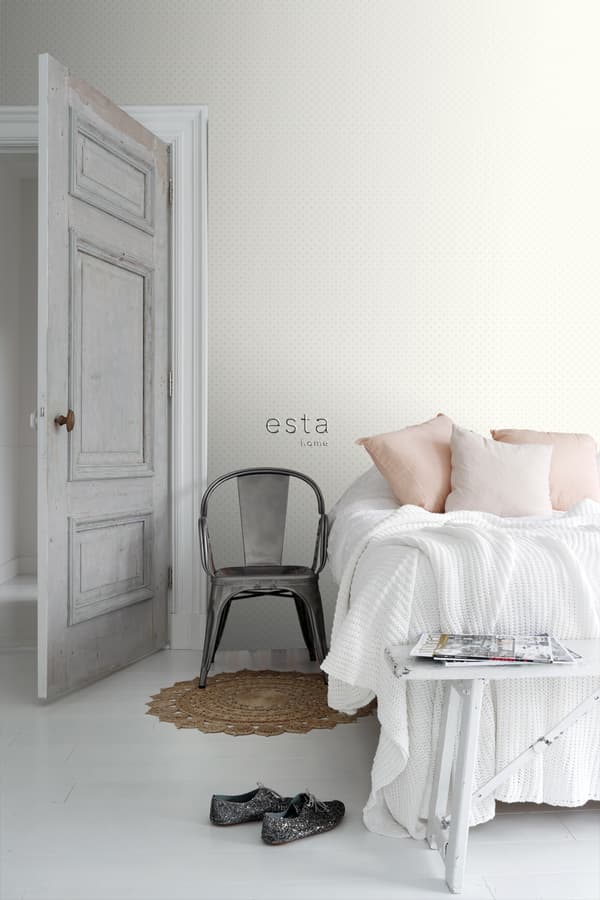 ESTAhome tapet prikker hvidt og sølv 53 cm x 10,05 m