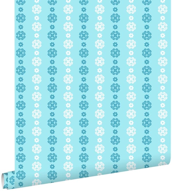 ESTAhome tapet spets turkost och vitt 53 cm x 10,05 m