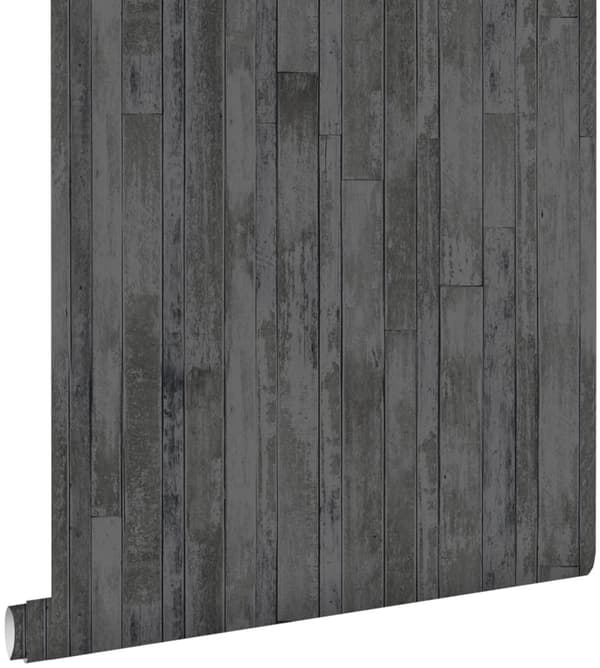 ESTAhome tapet vintage træplanker af genbrugt træ sort og brunt 53 cm x 10,05 m