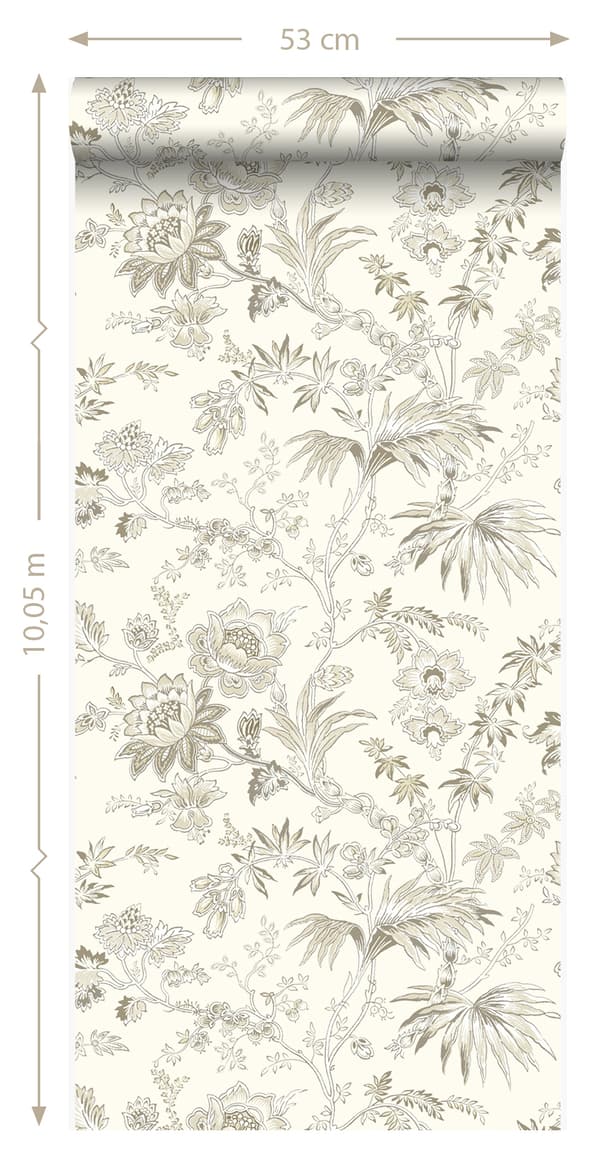 Origin Wallcoverings tapet blommor gräddvitt och beige 53 cm x 10,05 m