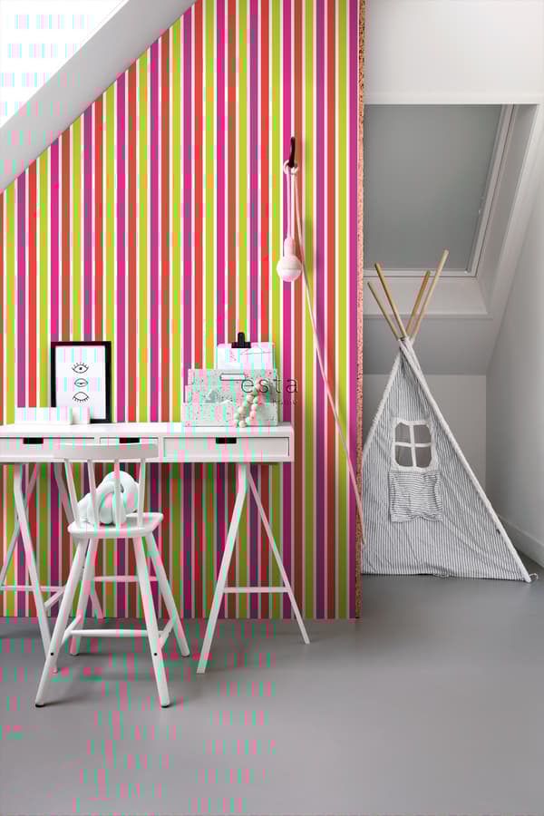 ESTAhome tapet ränder limegrönt och rosa 53 cm x 10,05 m