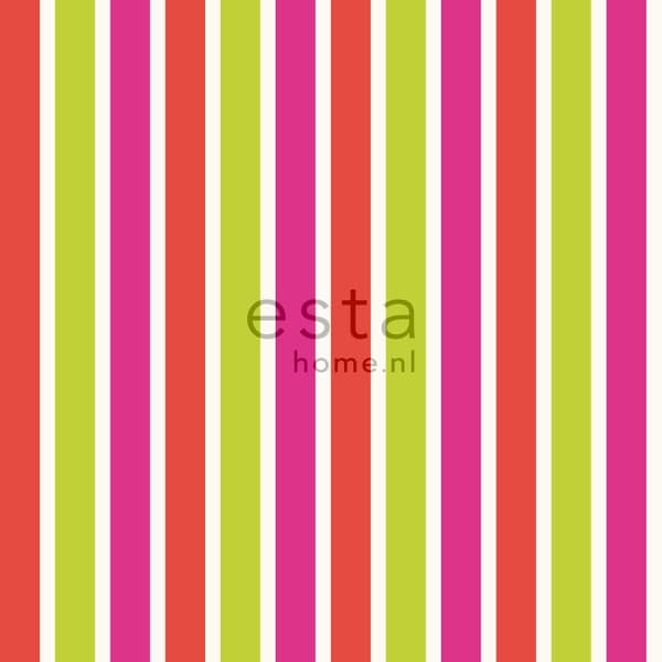 ESTAhome tapet ränder limegrönt och rosa 53 cm x 10,05 m