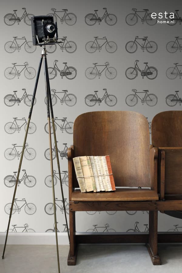 ESTAhome tapet cyklar varm ljusgrått 53 cm x 10,05 m