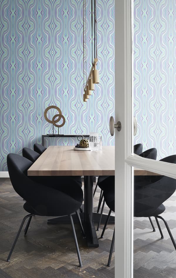 Origin Wallcoverings tapet grafiske linjer turkis og lilla 53 cm x 10,05 m