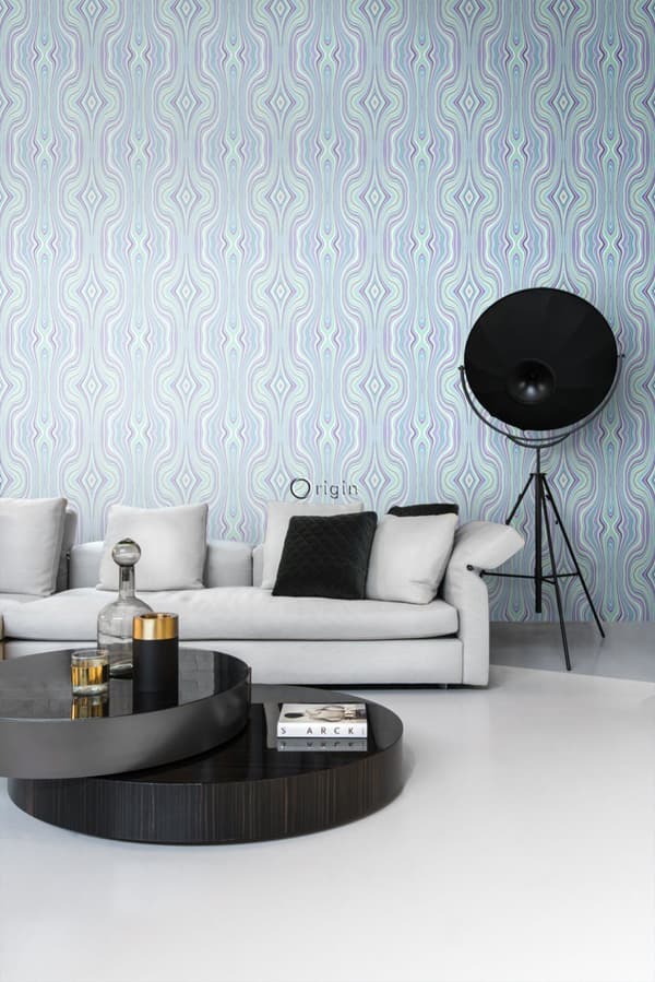 Origin Wallcoverings tapet grafiske linjer turkis og lilla 53 cm x 10,05 m