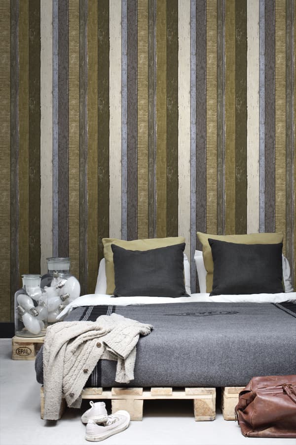 ESTAhome tapet träplankor beige, blått och khakigrönt 53 cm x 10,05 m