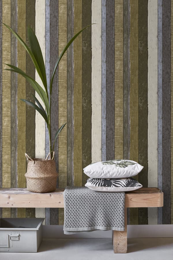 ESTAhome tapet träplankor beige, blått och khakigrönt 53 cm x 10,05 m