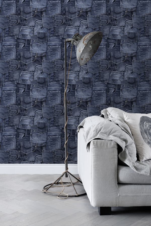 ESTAhome tapet jeansstof blækblåt 53 cm x 10,05 m