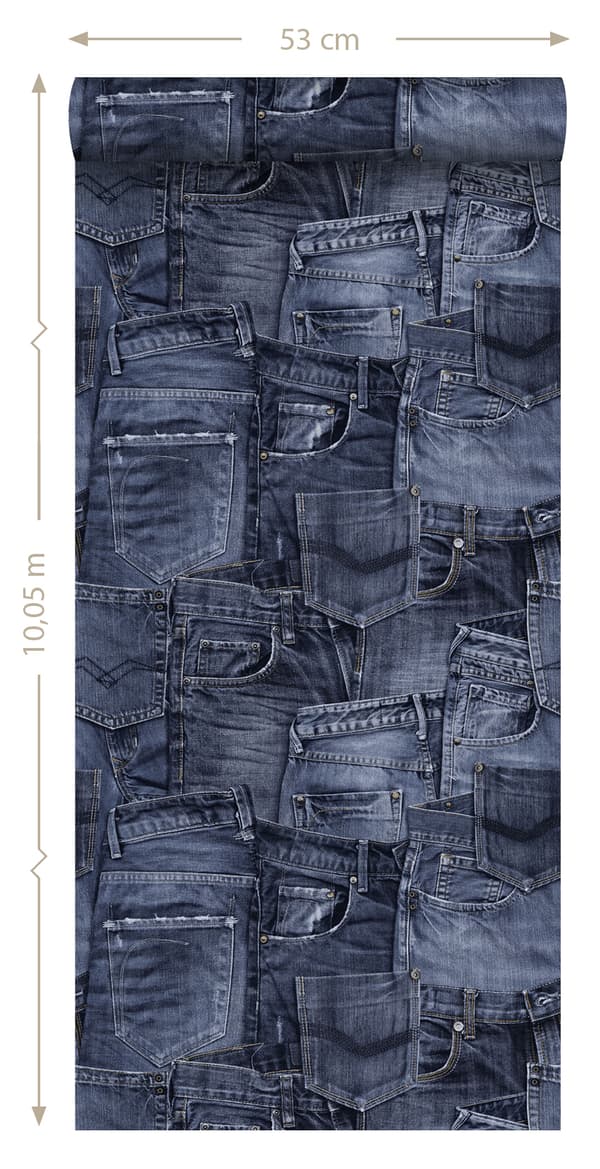 ESTAhome tapet jeansstof blækblåt 53 cm x 10,05 m