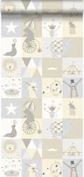 Miniatyrbild 1 av 7: ESTAhome tapet cirkus ljusgrått, beige och glänsande vitt - 128705 - 53 cm x 10,05 m