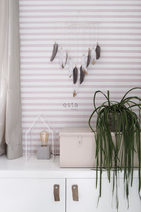 ESTAhome tapet tecknade ränder ljusrosa och vitt 0,53 x 10,05 m