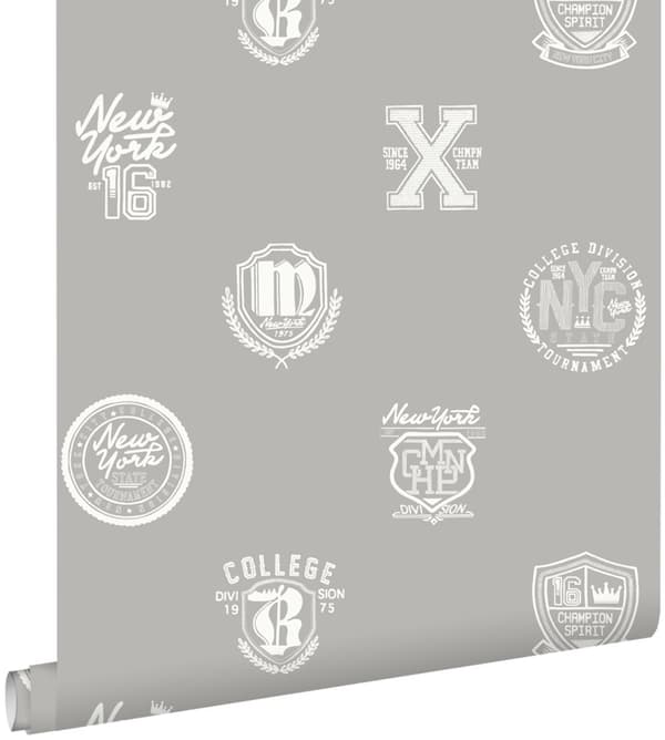 ESTAhome tapet skolemblem mullvadsgrått 53 cm x 10,05 m